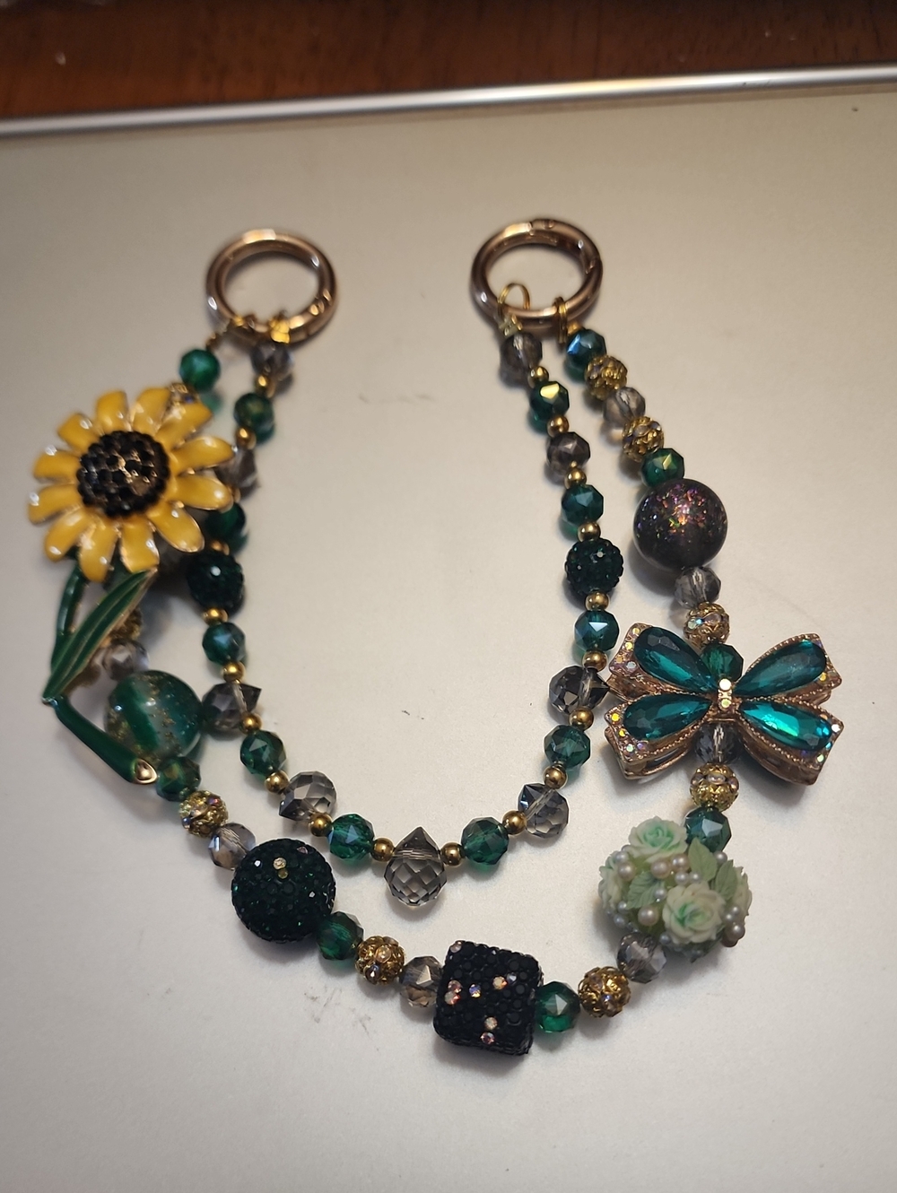 Elegant Teal & Yellow Floral Crystal Purse Charm - Unbranded